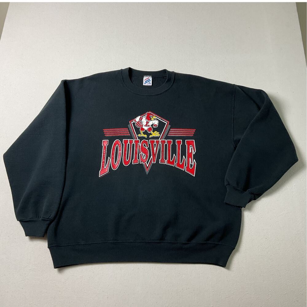 Vintage Louisville Cardinals Black Adult Size XL Crew Long Sleeve Sweater